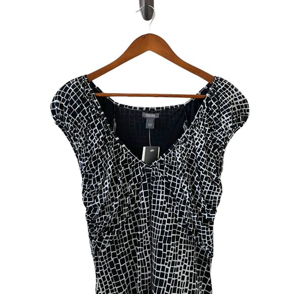 Kenneth Cole Reaction NEW Black & White Tribal Print Midi Dress Size L - Picture 2 of 15